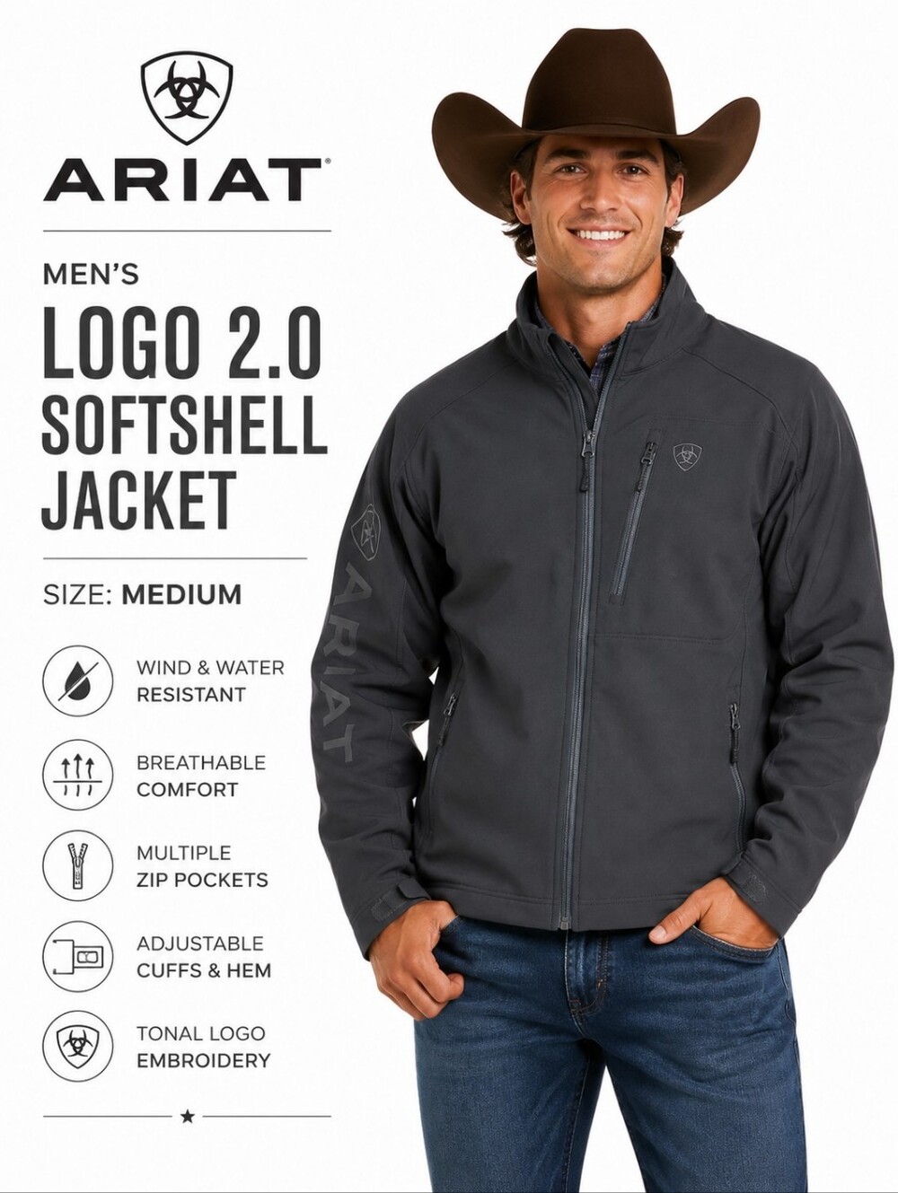 Ariat Men's Logo 2.0 Embroidered Softshell Jacket Size Medium